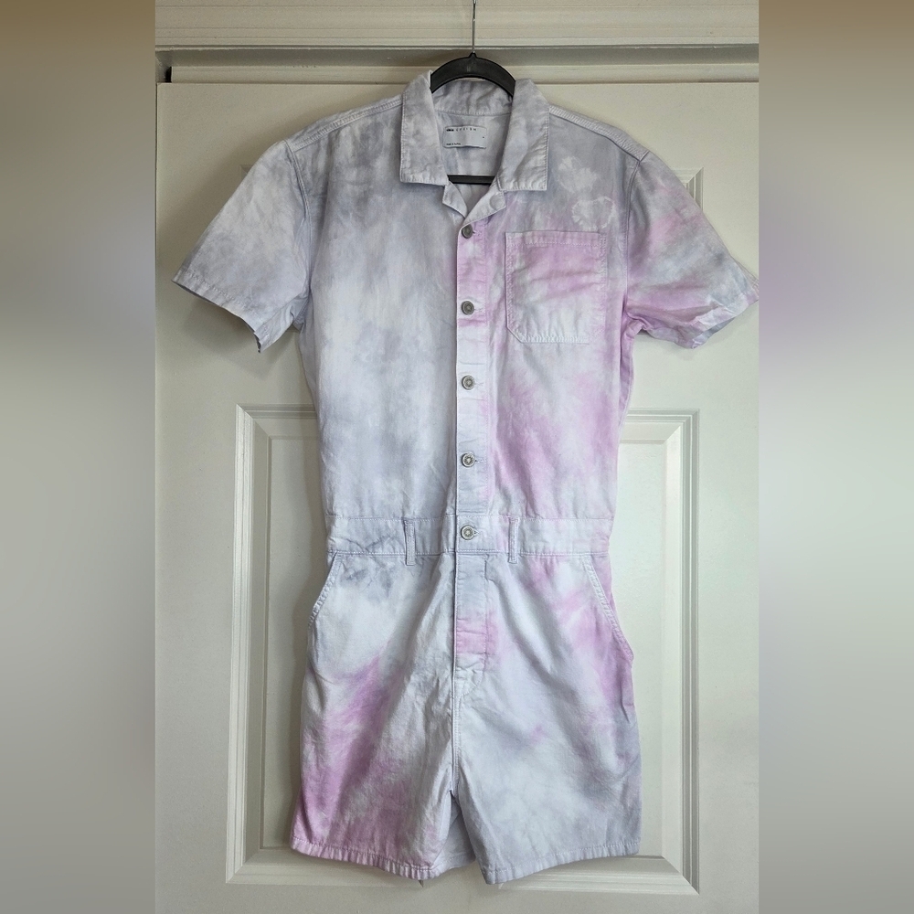 ASOS White, Pink, and Grey Tie-Dye Denim Romper - Size S